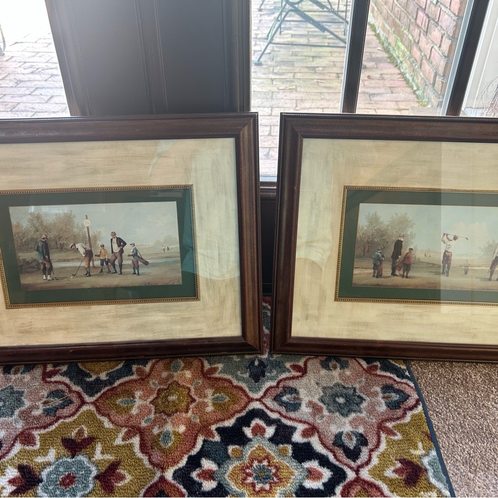 Golf Themed Art Prints with Brown Frames